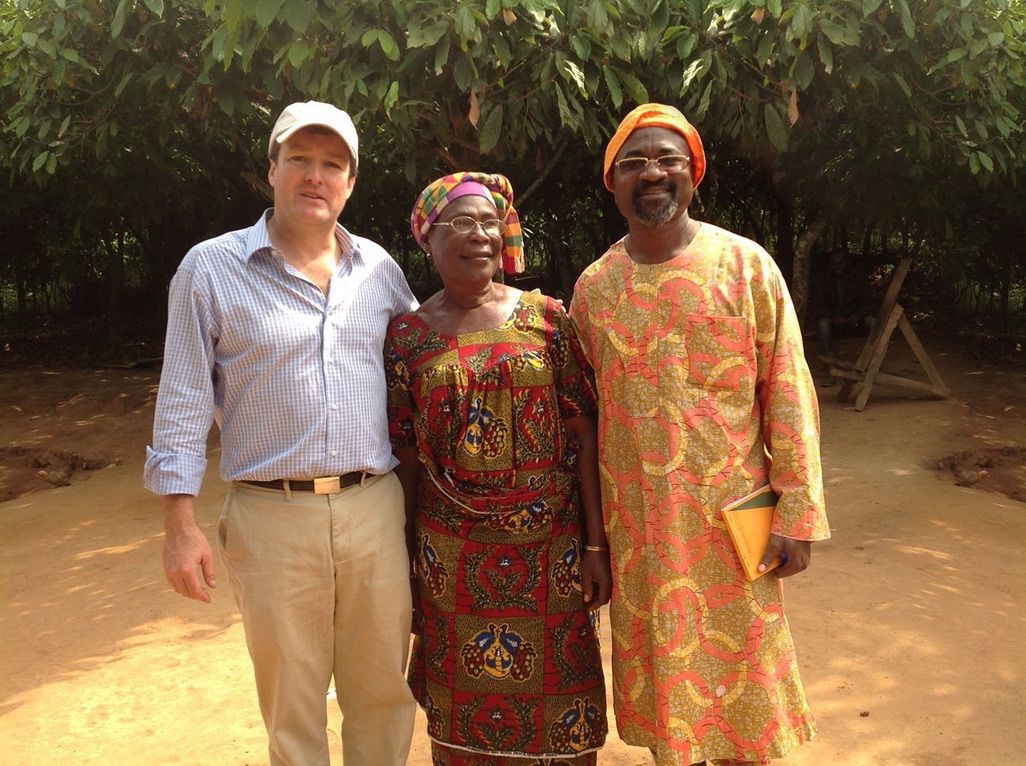 Bill Raffety on site with cocoa farmers in West Africa